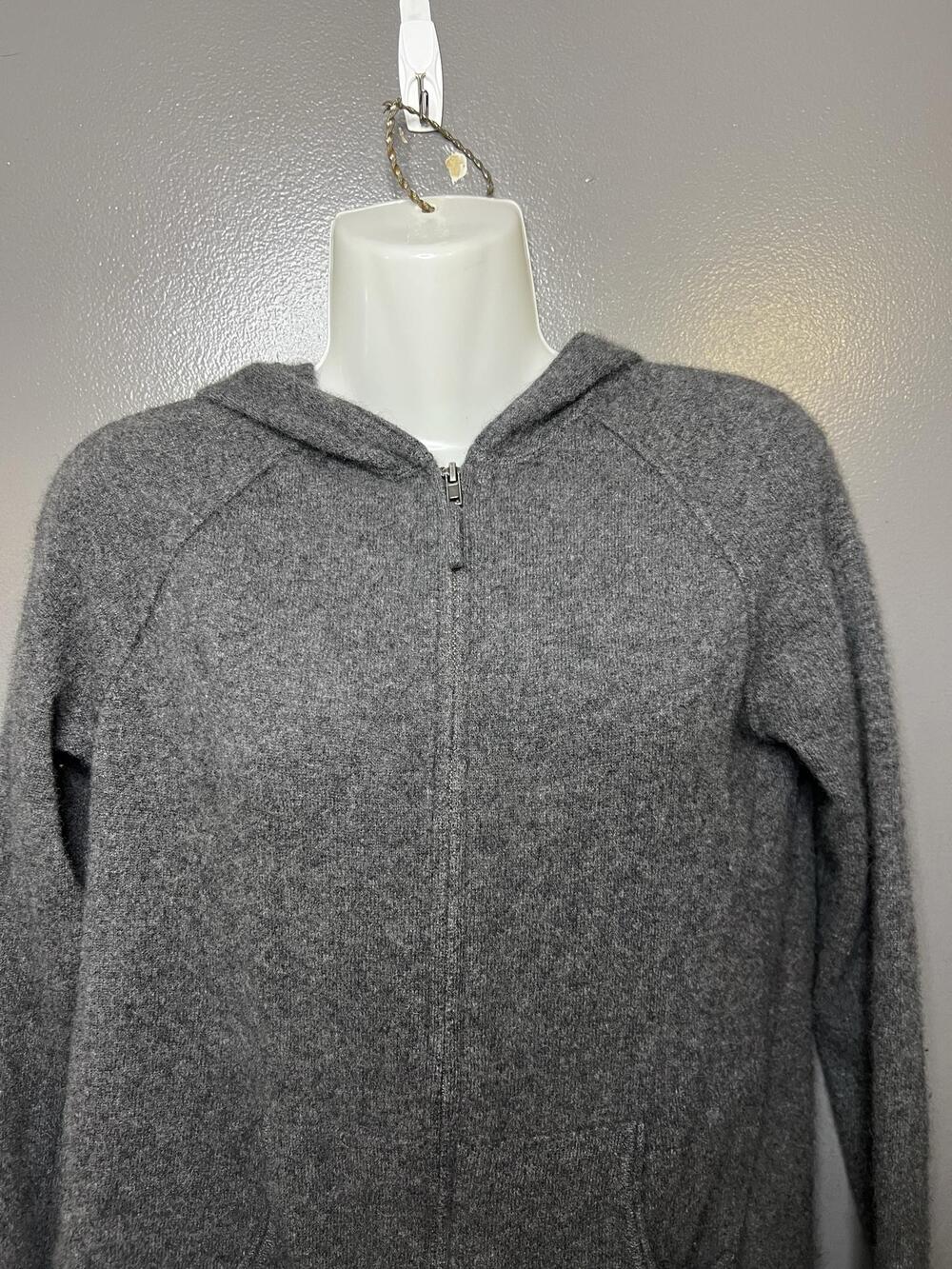360 Cashmere Sweater Womens Small Gray 100% Hooded Full Zip Star Back Hoodie